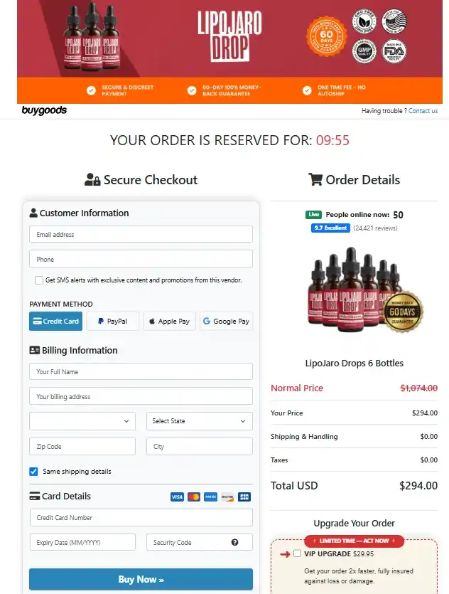 LipoJaro Drop LipoJaro Drop Order Page